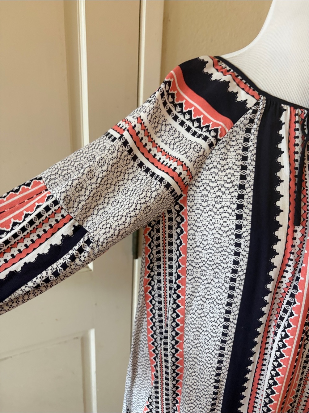 Sanctuary Women’s Boho Stripe Peasant Blouse in Coral, Black & White - Picture 3 of 8